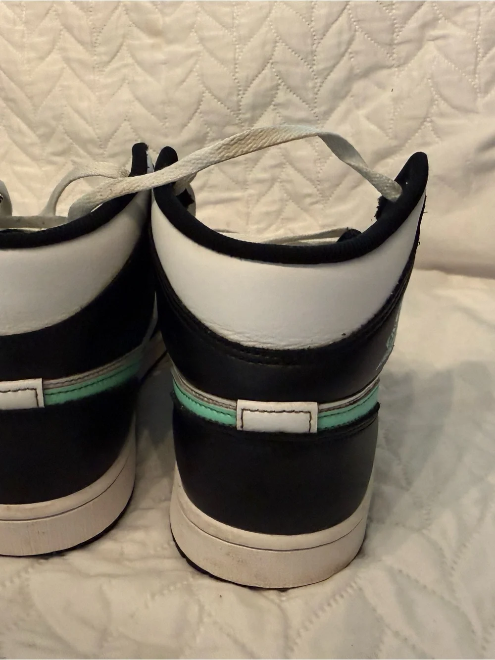 Jordan Men’s High-Top Sneakers in White, Black & Mint Green